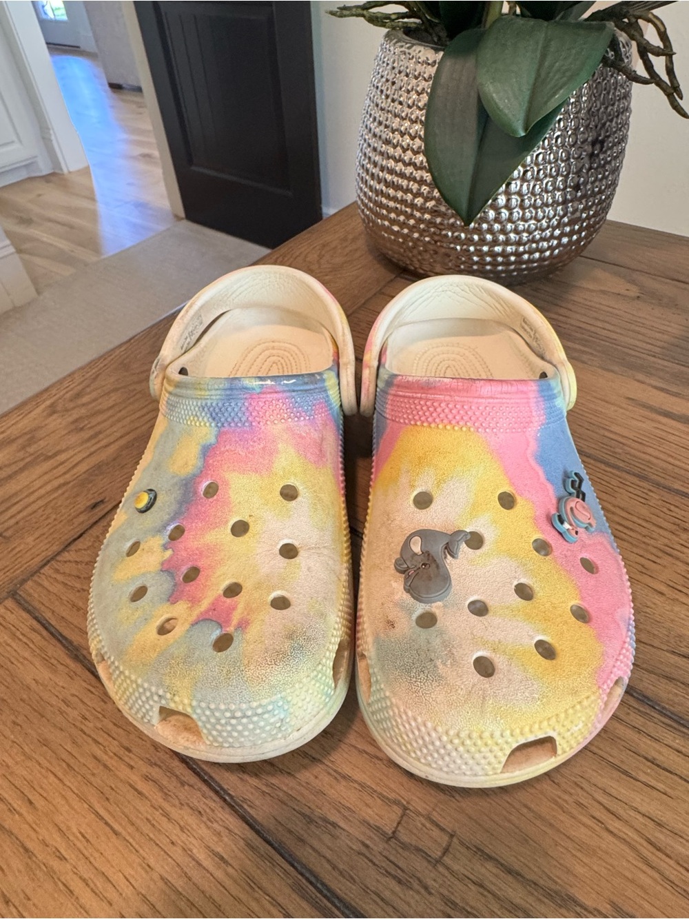 CROCS Kids Tie-Dye Classic Clogs - Yellow Pink Blue